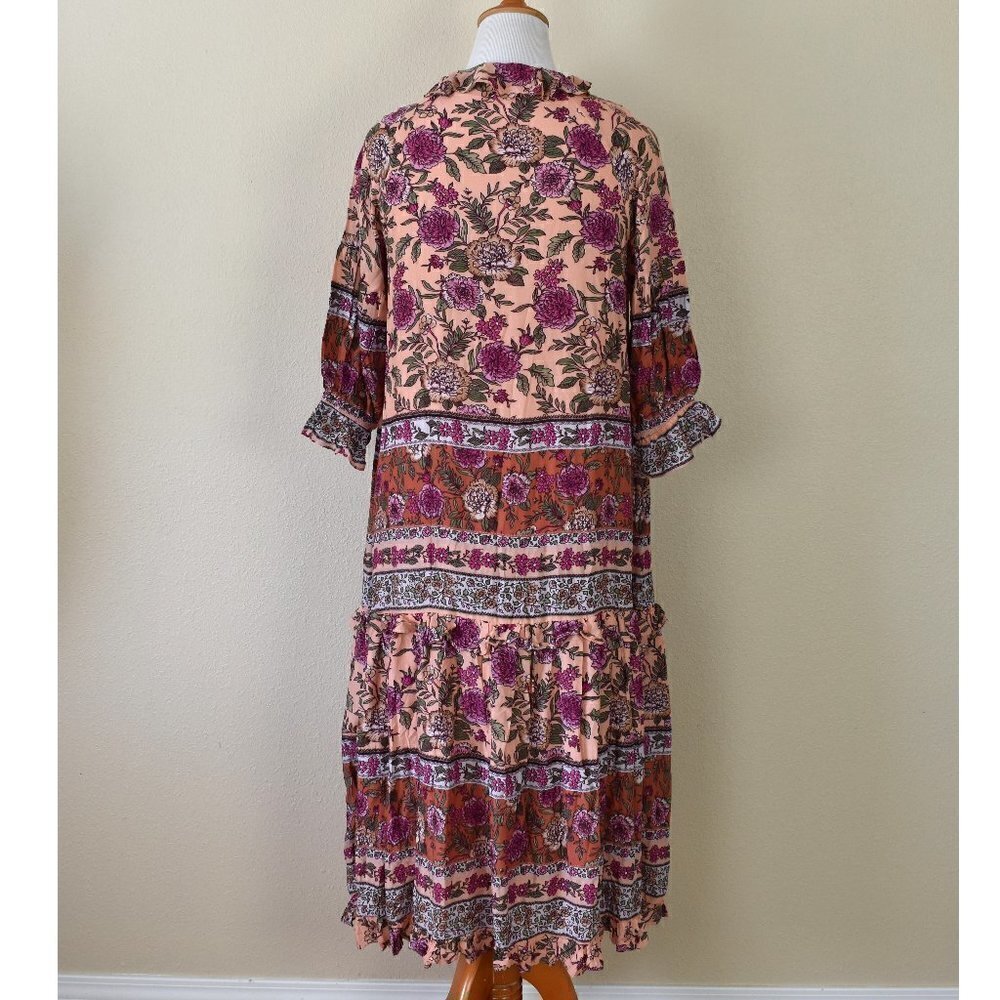 BTFL-LIFE Border Print Tiered Dress Large - Picture 4 of 7